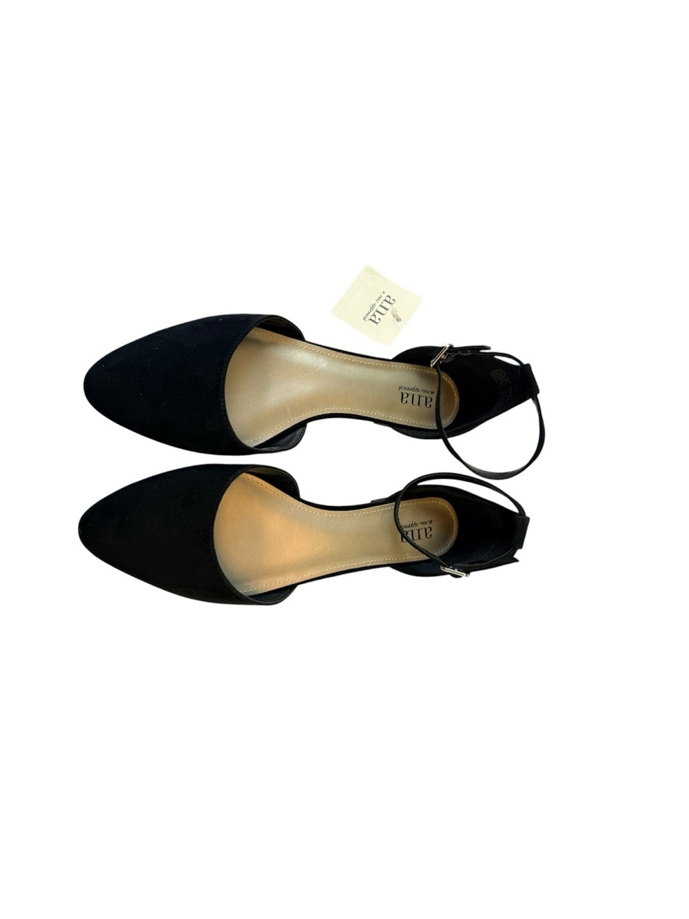 ANA black pointed toe d’orsay ankle strap minimalist work flats quiet luxury 8.5 - Picture 5 of 7